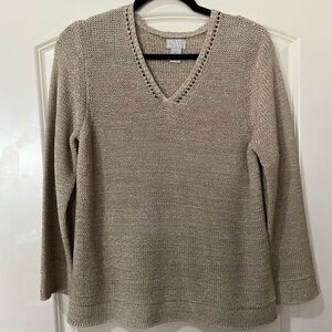SIGRID OLSEN SPORT Long Sleeve V-neck Sweater Beige Women’s Size Petite Medium
